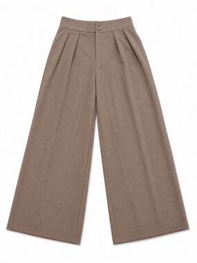 SHEIN Taupe High-Waist Wide Leg Pleated Trousers
